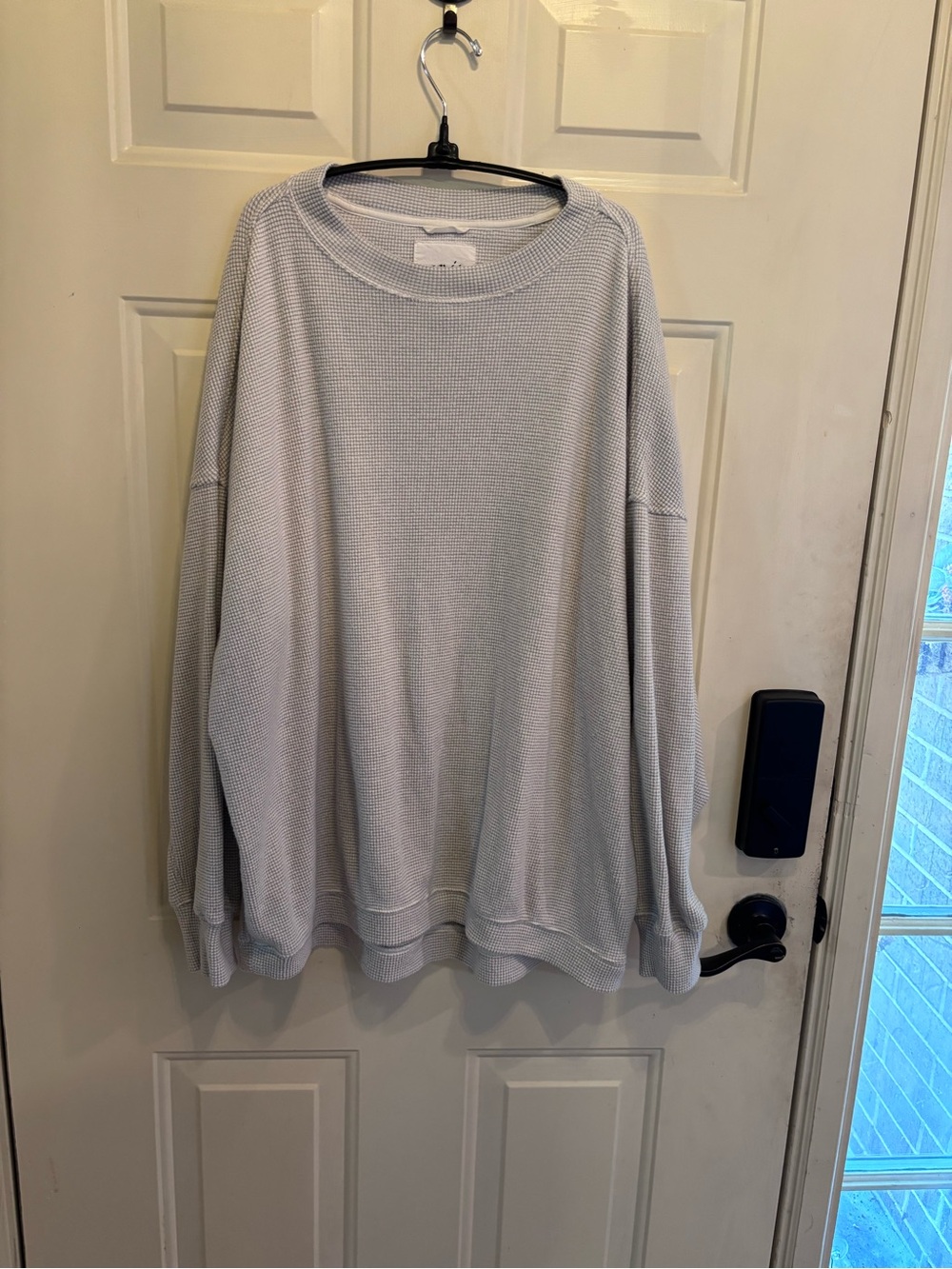 aerie Light Gray Waffle Knit Pullover Sweatshirt - Picture 2 of 4